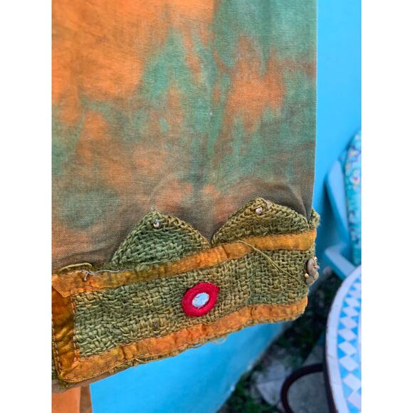 VINTAGE TIE DYE FESTIVAL HIPPIE MIRRORED EMBROIDERED KAFTAN CAFTAN DRESS M/L - Picture 9 of 10